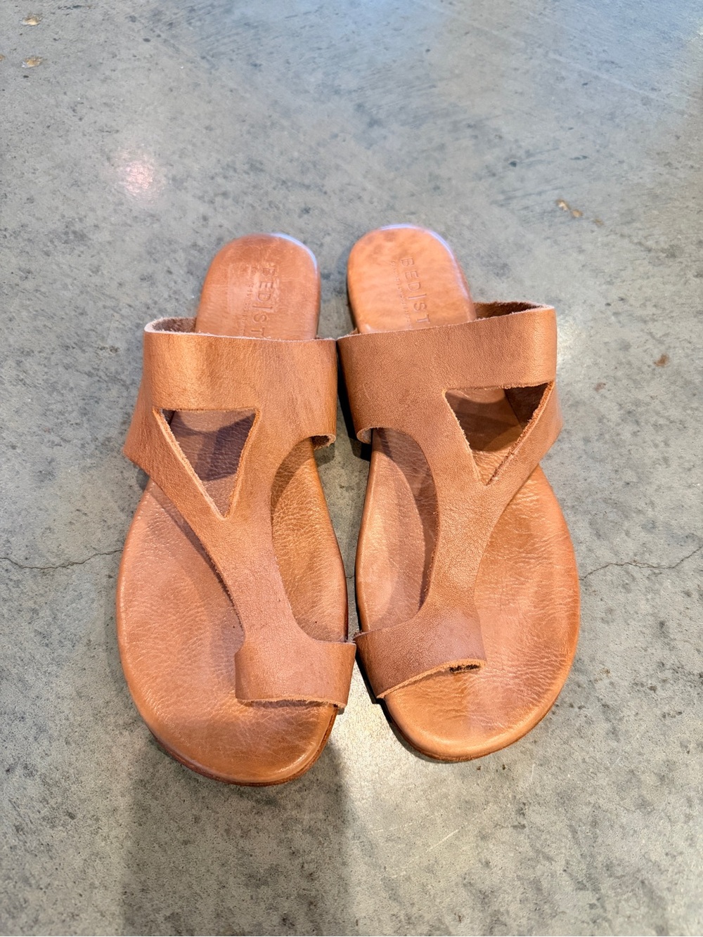 BED|STÜ Brown Genuine Leather Cutout Slide Sandals Boho Rustic Size 8
